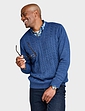 Cashmere Like V Neck Cable Sweater - Navy