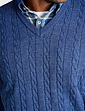 Cashmere Like V Neck Cable Sweater - Navy