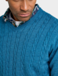 Cashmere Like V Neck Cable Sweater - Petrel