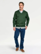Pegasus Fleece Lined V Neck Jumper - Olive