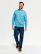 Pegasus Luxury Cotton V Neck Sweater - Aqua