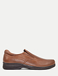 Pegasus Premium Leather Slip On Wide Fit Shoes - Brown