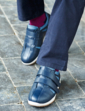 DB Shoes Mens Leather Touch Fasten Trainer Devon Extra Wide - Navy