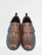 Pegasus Leather Wide Fit Touch Fasten Shoe - Brown