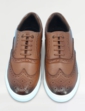 Pegasus Leather Wide Fit Brogue Trainer - Tan