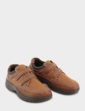 Cushion Walk Wide G Fit Touch Fasten Shoes with Gel Pad - Brown