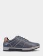 Pegasus Leather Wide Fit Lace Trainer - Navy