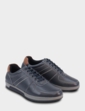 Pegasus Leather Wide Fit Lace Trainer - Navy