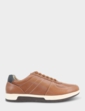 Pegasus Leather Wide Fit Lace Trainer - Tan