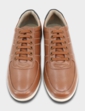 Pegasus Leather Wide Fit Lace Trainer - Tan