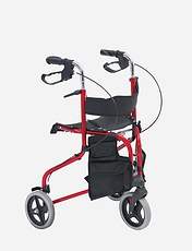 Steel Tri Wheel Walker With Seat Red