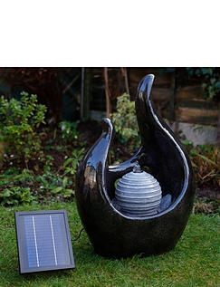 Marble Effect Solar Water Feature with Lights Black