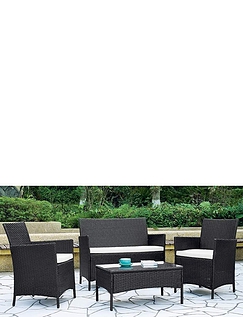 Four Piece Garden Rattan Chair and Table Set Black