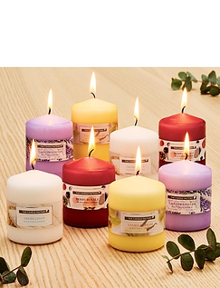 Set of Eight Scented Pillar Candles Multi