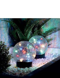 Set of 2 Solar Crackle Glass Balls With Lights Multi