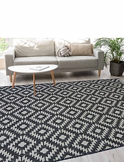 Indoor Outdoor Country Tile Flatweave Rug Black