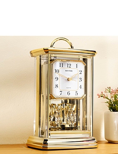 Gilt Jewelled Rotating Pendulum Clock Gold
