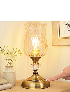 Fluted Glass Touch Lamp Brass