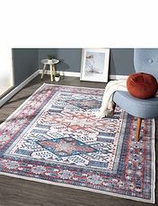 Persian Antique Look Machine Washable Rug Blue