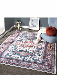 Persian Antique Look Machine Washable Large Rug Blue