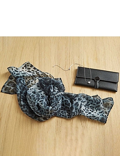 Leopard Print Scarf Purse and Necklace Set Multi