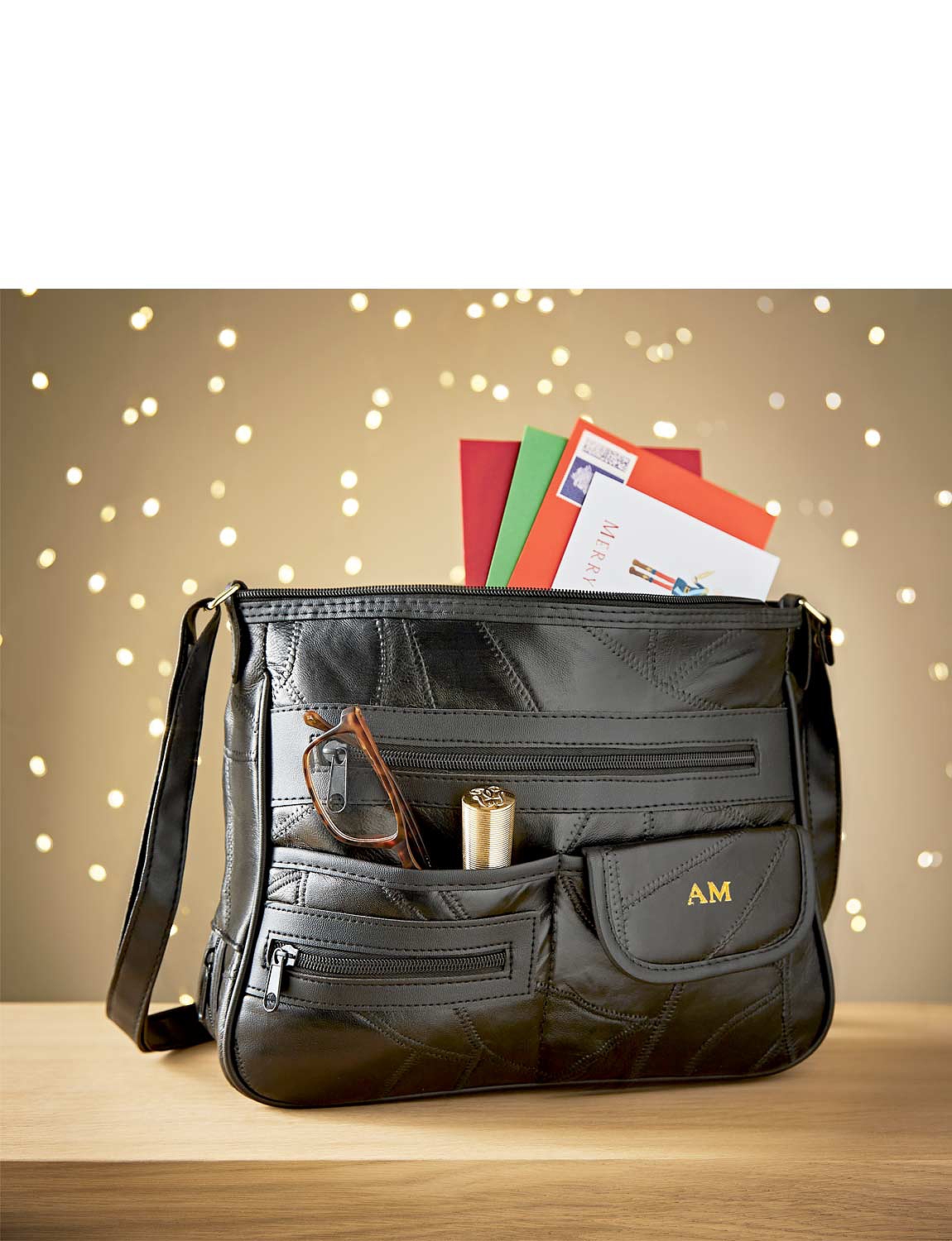 Black leather 2025 organiser shoulder bag