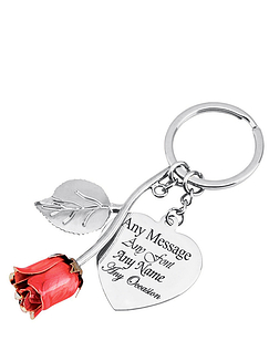 Silver Plated Rose Keyring Red