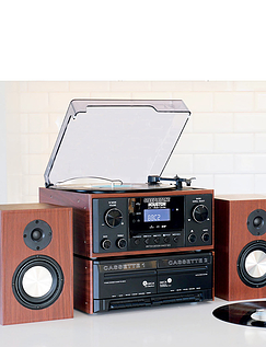6 In 1 Full Function Music System With Book End Speakers Oak
