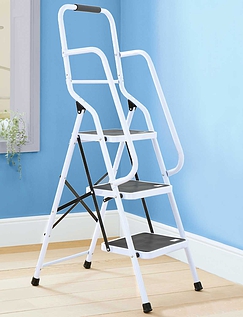 3 Step Ladder With Safety Rail White