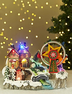 Animated LED Christmas Scene with Ferris Wheel and Fibre Optic River Multi