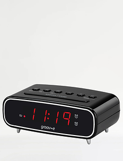 Compact Clear Time Radio Alarm Clock Black