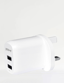 USB Charging Plug With Twin Ports White