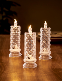 Set of Three Clear LED Candles With Reflection Multi