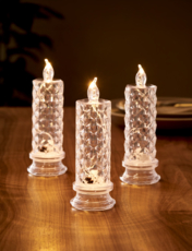 Set of Three Clear LED Candles With Reflection Multi
