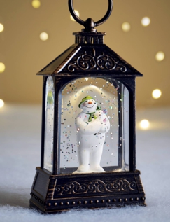 Water Lantern With Snowman Holding Snowdog Multi