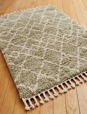 Deep Pile Fringe Rug Green