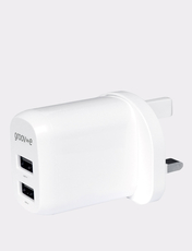 Twin Charging Plug With 3 Pin Socket White
