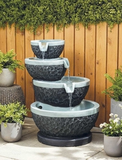 Solar Tiered Cascade Waterfall Water Feature Grey