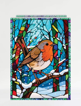 Stained Glass LED Lantern Robin