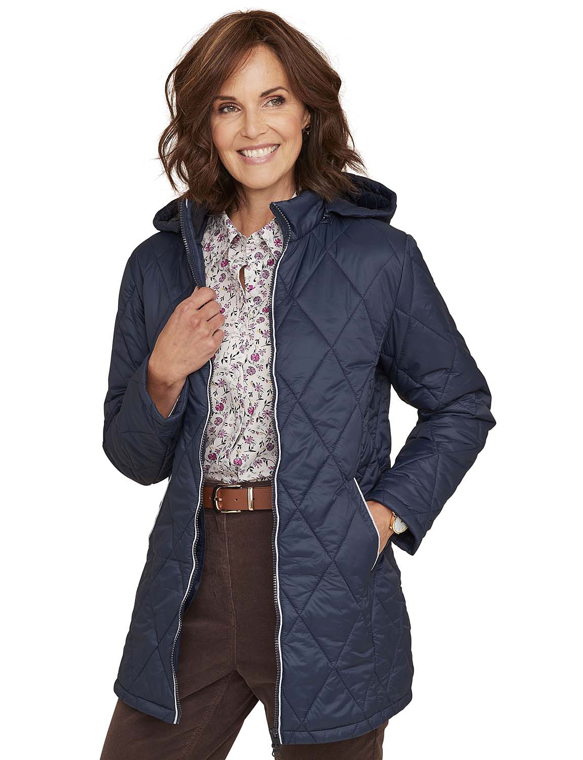 Diamond Quilt Detachable Hood Jacket 32 Inch | Chums