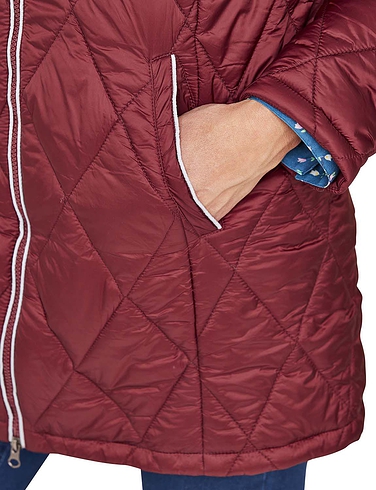 Diamond Quilt Detachable Hood Jacket 32 Inch