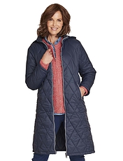 Diamond Quilt 42 Inch Detachable Hood Jacket Navy