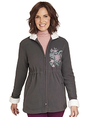 Embroidered Polar Fleece Zip Jacket Charcoal