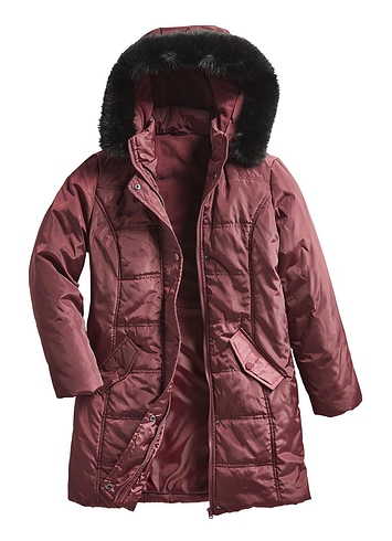 Water Resistant Parka Style Jacket With Detachable Hood And Faux Fur ...