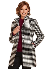 Houndstooth Funnel Neck Coat Oatmeal