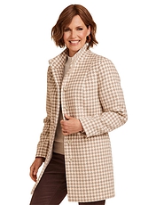 Houndstooth Funnel Neck Coat Oatmeal