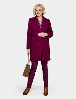 Two Button Plain Design Coat Berry