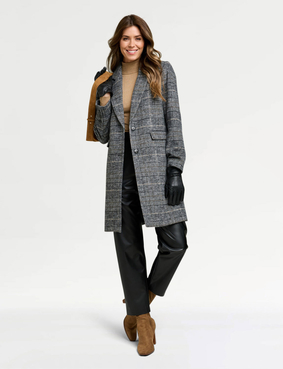 Two Button Check Design Coat Berry Check
