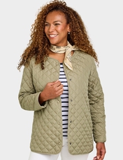 Diamond Quilted Collarless Jacket KHAKI