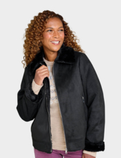 Bonded Zip Front Faux Shearling Jacket Black